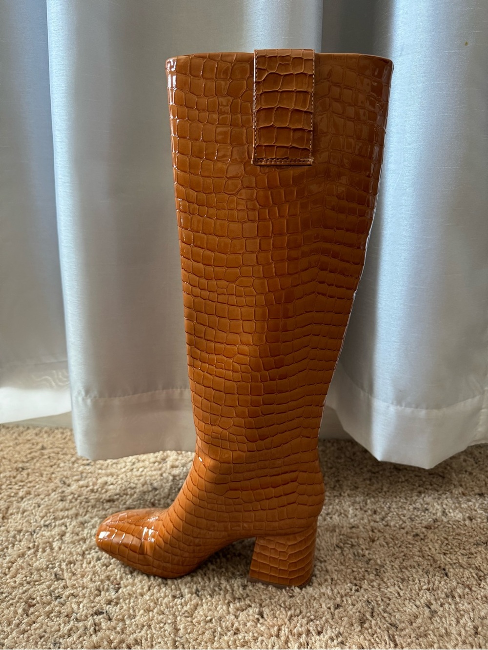 Katy Perry Collections Tall Croc-Embossed Over-the-Knee Boots in Cognac Brown - Picture 2 of 5